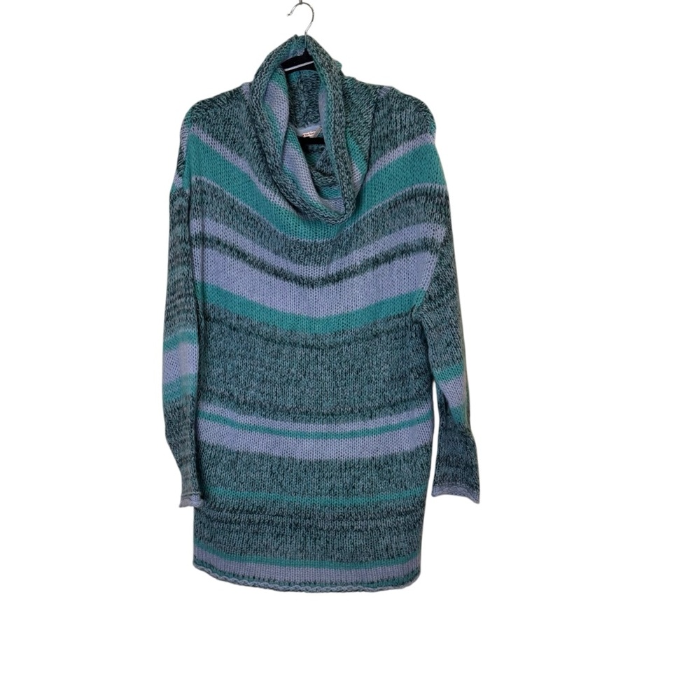 Free People Candy Stripe Oversized Funnel Neck Sweater Teal and Purple Sz M